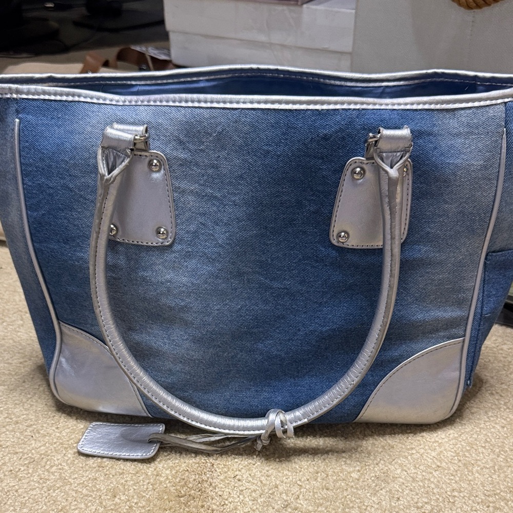 NO LONGER AVAILABLE FOR SALE Neiman Marcus Stylish Denim ans Silver Tote Bag